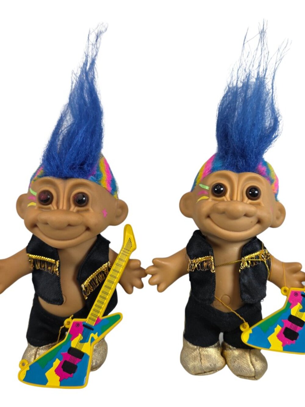 Vintage Russ Punk Rocker Troll Dolls Pair Rainbow Hair Guitar 90s Collectible